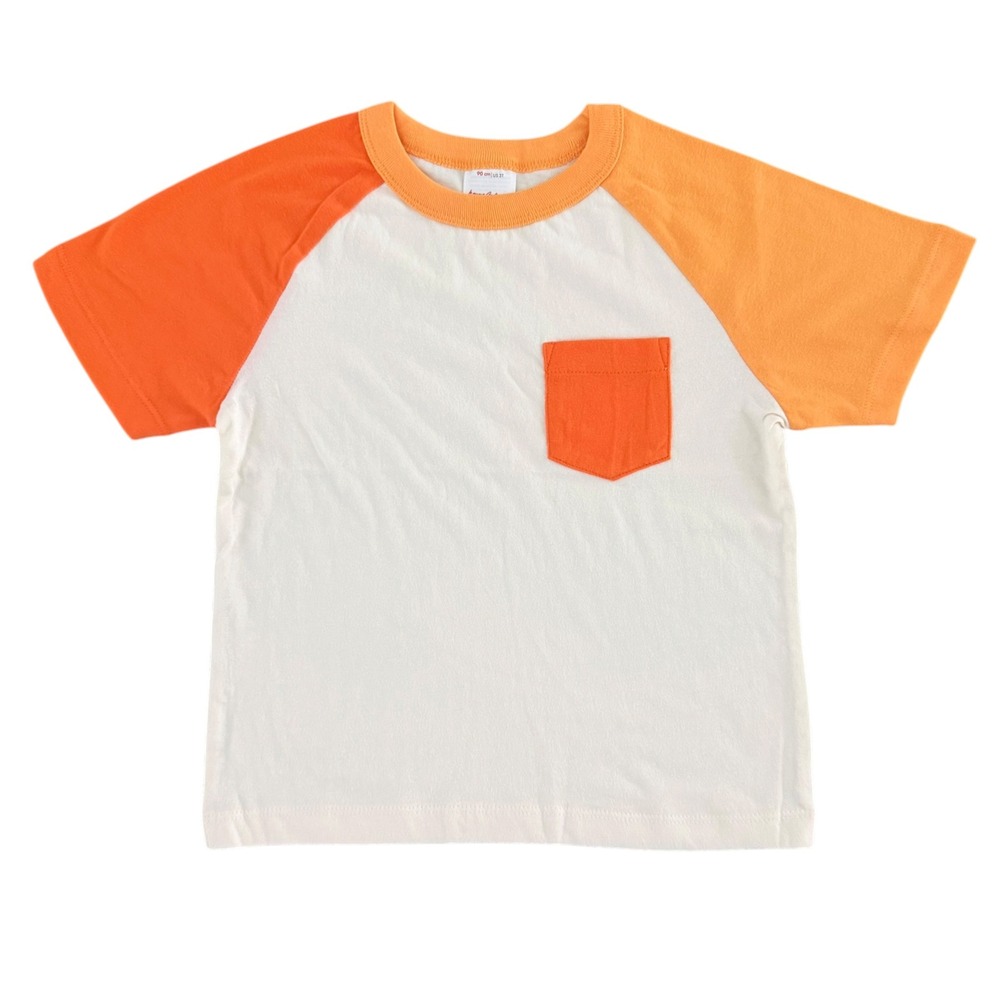 Hanna Andersson Kids Raglan Pocket Tee Shirt 90cm 3T Orange Cream Cotton Sporty